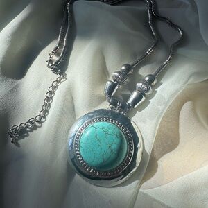 STUNNING Silver Pendant Necklace with Turquoise Stone - Women Jewelry